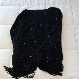 Black Rivet Black Sequin Knit Cowl Neck Shawl